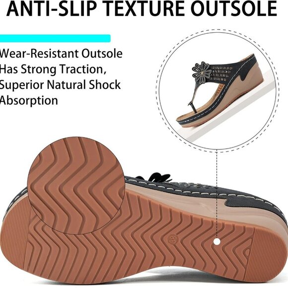 Women Wedge Sandals Flip Flops Cushion Footbed Rubber Sole Summer Shoes - Picture 5 of 7